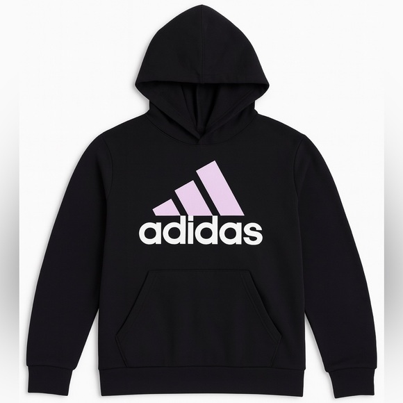 Adidas Black Pink Logo Pullover Hoodie Sweatshirt Girls Youth Size 14 Large - Picture 1 of 8